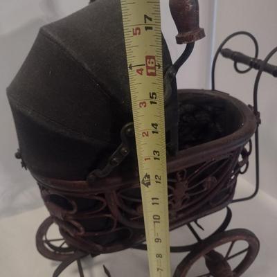 Vintage Victorian Style Decorative Rattan and Metal Baby Doll Pram Stroller