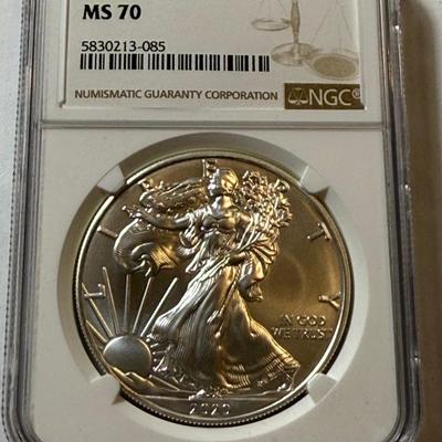NGC CERTIFIED 2020 MS70 SILVER EAGLE DOLLAR 1-OUNCE COIN AS PICTURED.