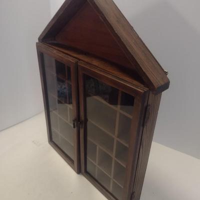 Solid Wood House Shaped Double Glass Door Shadow Box