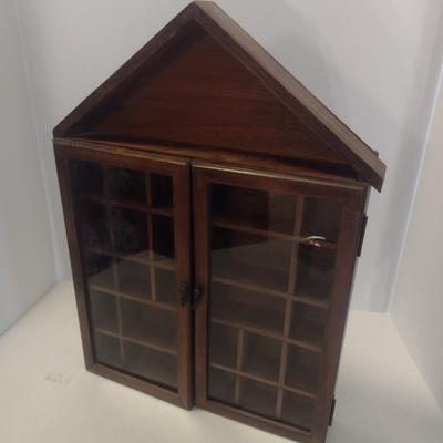 Solid Wood House Shaped Double Glass Door Shadow Box