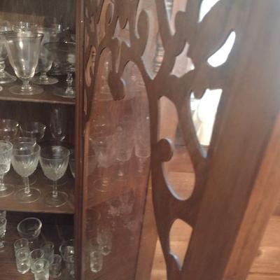 Antique Walnut Single Door Glass Front Hutch (No Contents)
