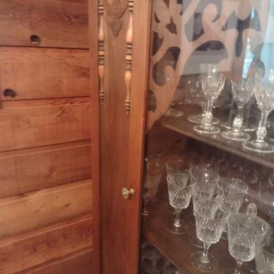 Antique Walnut Single Door Glass Front Hutch (No Contents)