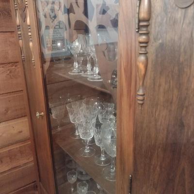 Antique Walnut Single Door Glass Front Hutch (No Contents)