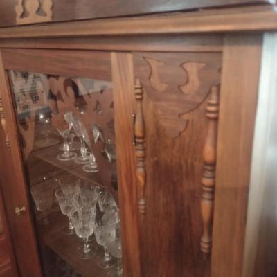 Antique Walnut Single Door Glass Front Hutch (No Contents)