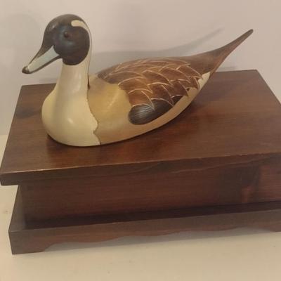 Painted Carved Wood Duck Decoy Storage Box