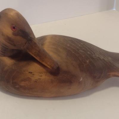 Hand Carved Wood Duck Decoy Marked on Bottom