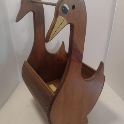 Folk Art Wood Duck Themed Round Belly Basket