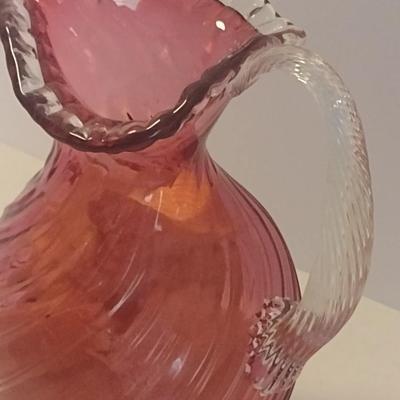 Art Glass Cranberry Swirl Design Water Pitcher
