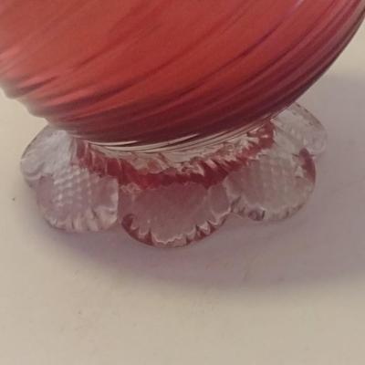 Art Glass Cranberry Swirl Design Water Pitcher