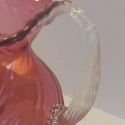 Art Glass Cranberry Swirl Design Water Pitcher