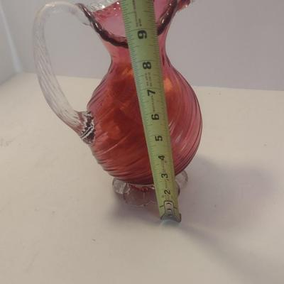 Art Glass Cranberry Swirl Design Water Pitcher