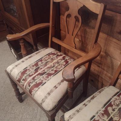 Set of 6 Walnut Urn Back Dining Chairs with Upholstered Seats includes One Carver Chair