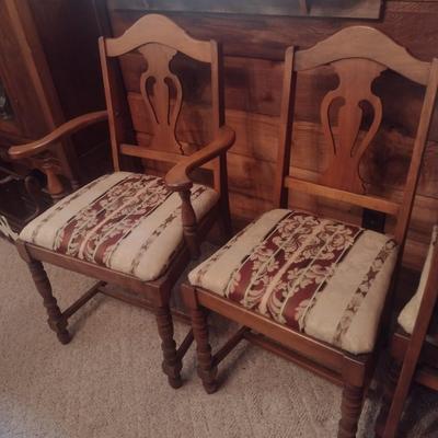 Set of 6 Walnut Urn Back Dining Chairs with Upholstered Seats includes One Carver Chair