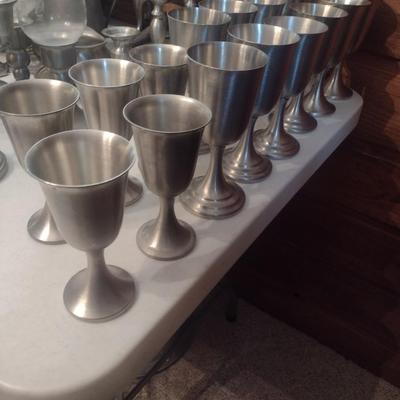 Set of 14 Stemmed Pewter Drinking Goblets Various Sizes