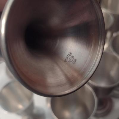 Set of 14 Stemmed Pewter Drinking Goblets Various Sizes