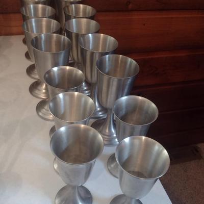 Set of 14 Stemmed Pewter Drinking Goblets Various Sizes