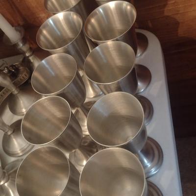 Set of 14 Stemmed Pewter Drinking Goblets Various Sizes