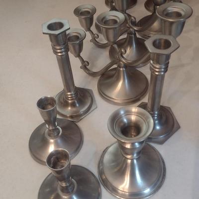 Nice Collection of Pewter Candlesticks and Candelabras Various Sizes