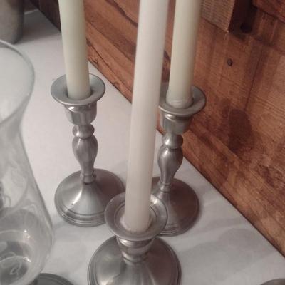 Nice Collection of Pewter Candlesticks and Candelabras Various Sizes