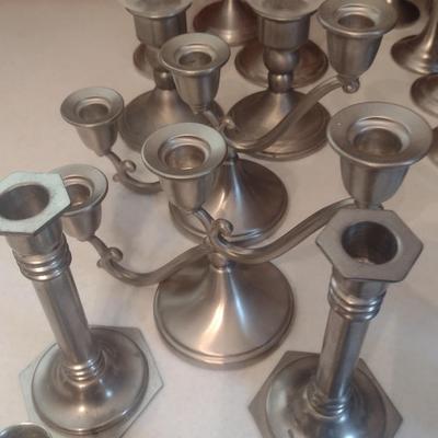 Nice Collection of Pewter Candlesticks and Candelabras Various Sizes