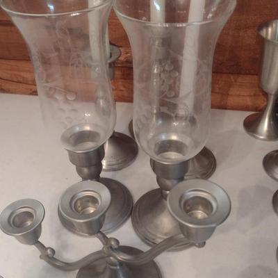 Nice Collection of Pewter Candlesticks and Candelabras Various Sizes