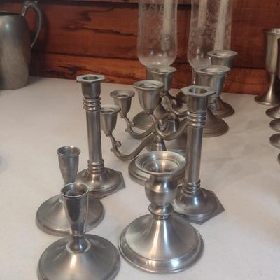 Nice Collection of Pewter Candlesticks and Candelabras Various Sizes