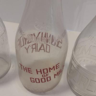 Set of Three Vintage Dairy Bottles Includes Sunnyside, Foremost, and Unmarked