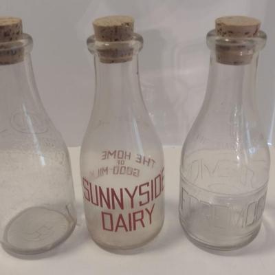 Set of Three Vintage Dairy Bottles Includes Sunnyside, Foremost, and Unmarked