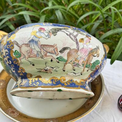 Sheffield Silver plate mirror display plate, Chinese Tureen