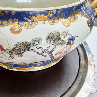 Sheffield Silver plate mirror display plate, Chinese Tureen