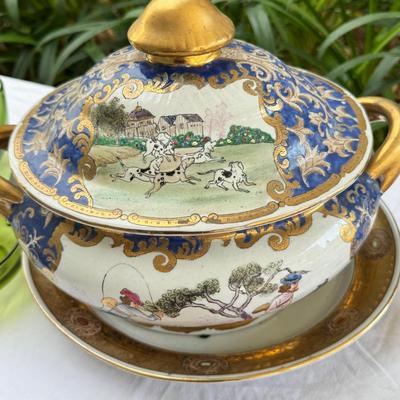Sheffield Silver plate mirror display plate, Chinese Tureen
