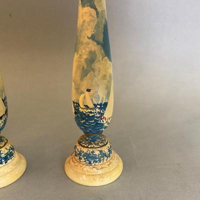 K1078 Handpainted Nautical Candlesticks with Dolphin Sculpture