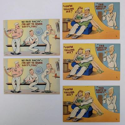 Vintage Risqué Comic Postcards Lot of 5 Saucy Sailor Humorous Pin Up Style Collectibles