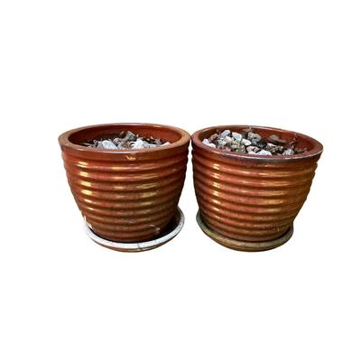 951 Pair of Outdoor Glazed Terracotta Planter Pots