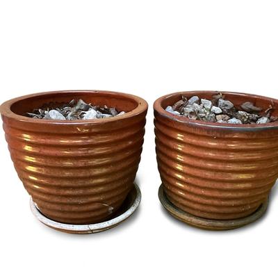 951 Pair of Outdoor Glazed Terracotta Planter Pots