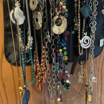 Necklaces and bracelets on an organizer