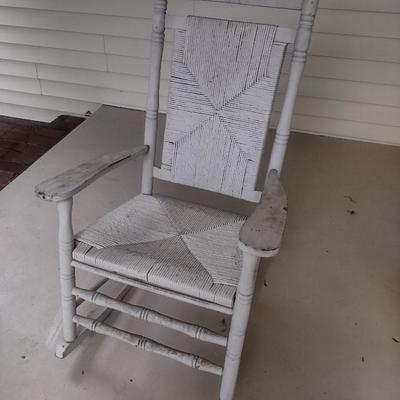Vintage Wood Framed Rush Seat and Back Porch Rocker Choice A