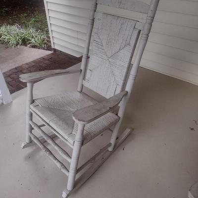 Vintage Wood Framed Rush Seat and Back Porch Rocker Choice A