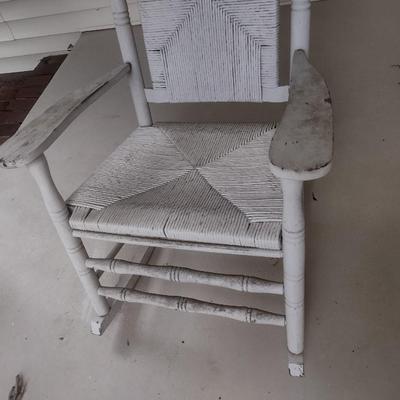 Vintage Wood Framed Rush Seat and Back Porch Rocker Choice A