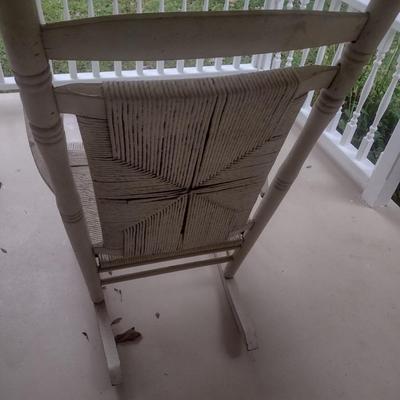 Vintage Wood Framed Rush Seat and Back Porch Rocker Choice A