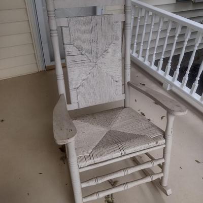 Vintage Wood Framed Rush Seat and Back Porch Rocker Choice B