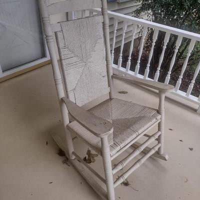 Vintage Wood Framed Rush Seat and Back Porch Rocker Choice B
