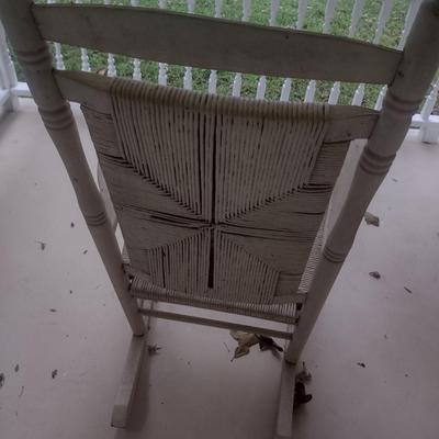 Vintage Wood Framed Rush Seat and Back Porch Rocker Choice B