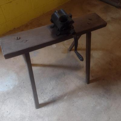 Antique #11 Tobacco Grinder Mounted on Homemade Work Bench