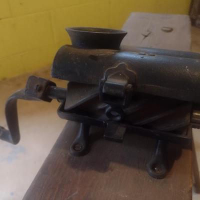 Antique #11 Tobacco Grinder Mounted on Homemade Work Bench