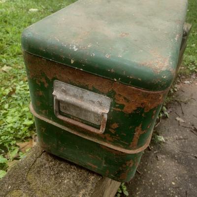 Vintage Metal Exterior Camping Cooler with Galvanized Interior Pan