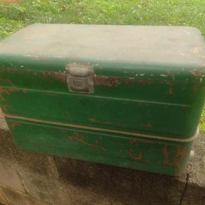 Vintage Metal Exterior Camping Cooler with Galvanized Interior Pan