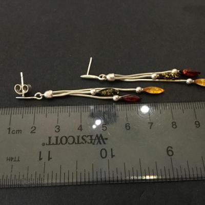 Beautiful multicolored Baltic amber earrings Earring post 925 sterling silver