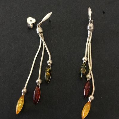 Beautiful multicolored Baltic amber earrings Earring post 925 sterling silver