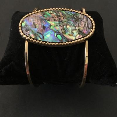 Gold tone, cuff, bracelet, faux shell